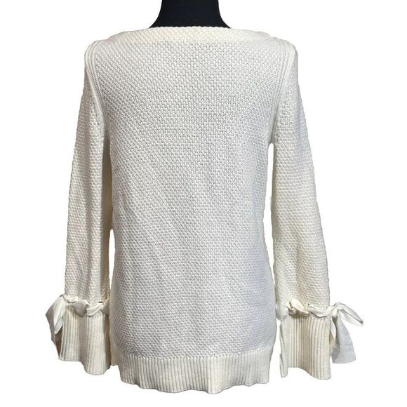 Talbots MP Lambswool Blend Ivory Pullover Sweater Ribbon Bow Sleeved Artsy - Picture 5 of 12